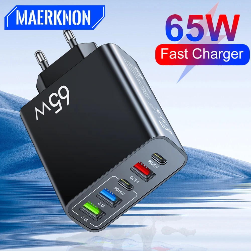 

65W 5 Ports USB Type C Charger Quick Charge QC 3.0 For iPhone 14 13 12 Pro Oneplus Xiaomi Huawei Adapter Mobile Phone PD Charger
