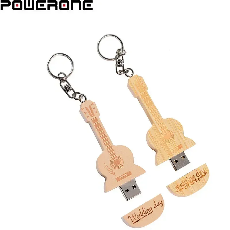 Kostenlose benutzer definierte Logo Pen-Laufwerke 64GB Holz Gitarre USB-Flash-Laufwerk 32GB Schlüssel bund Geschenk USB 2,0 Memory Stick 16GB Pen drive 8GB U Disk 4GB