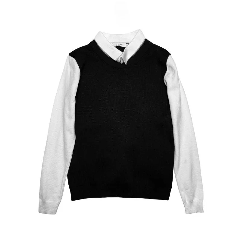 Knitwear Sweater Korean Luxury Clothing Winter Contrasting Color Turn Down Collar Sweaters For Men Slim Fit Casual Pull Homme