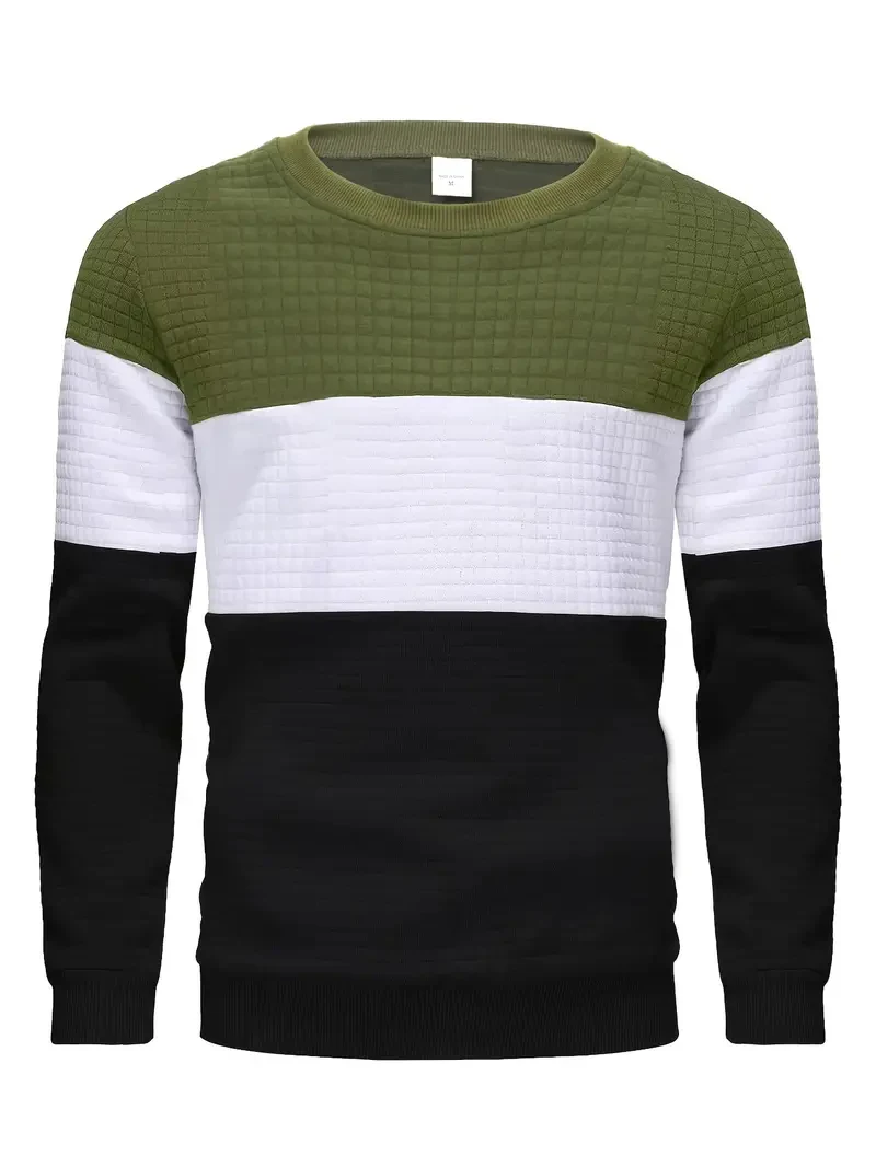 

FD45604664 Loose Waffle Color Block Trendy Sweatshirt, Men's Casual Crew Neck Pullover Sweatshirt For Men Fall Winter