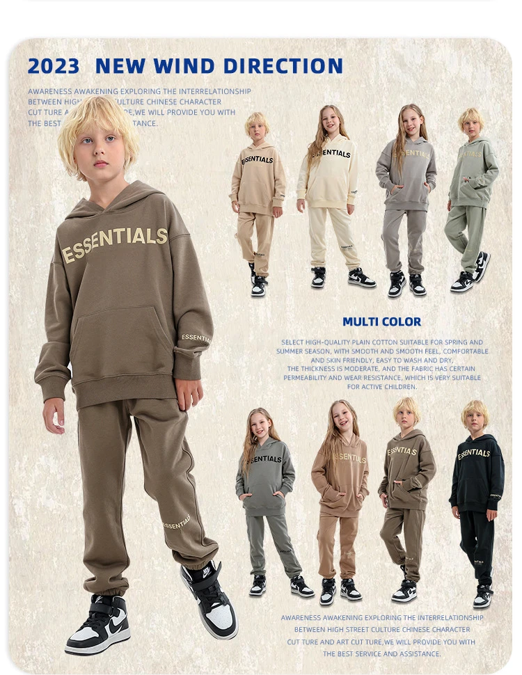 

High Street Loose Children's Sets 2023 Autumn Winter New Letter Hoodie Pants Solid Kid's Soft Comfortable Sports Two Piece Suit