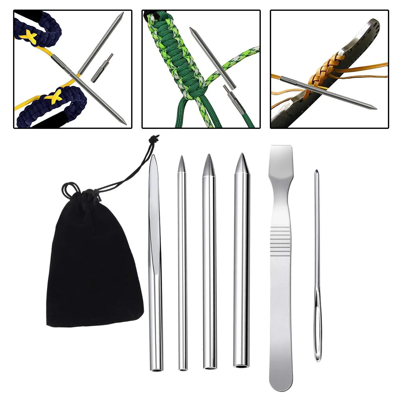 Paracord FID 세트 레이스 벨벳 가방, DIY 스트링 팔찌 공예 도구, 6 개