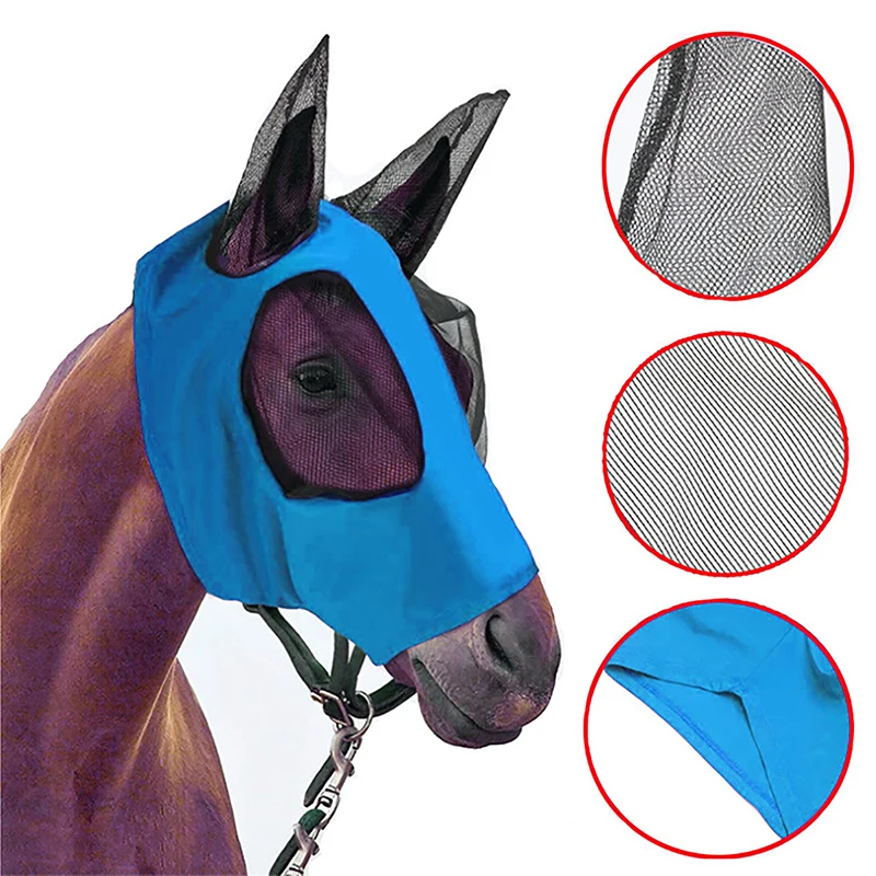 Elastic Horse Face Cover Horse Fly Masks Breathable Anti Mosquito Ears Decor Horse Faces Care Fine Face Mesh Shields