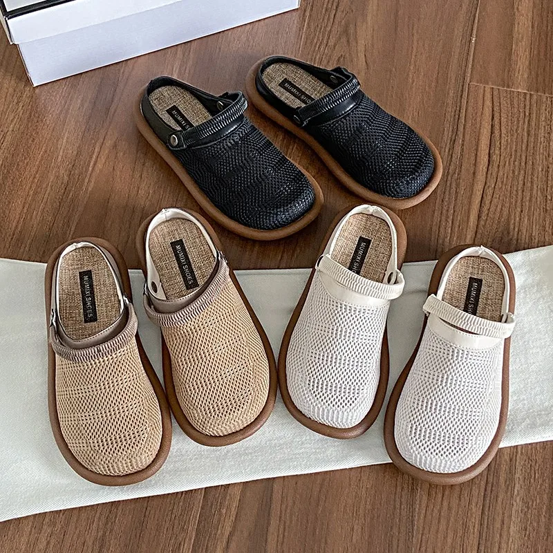 

Шлепанцы женские сетчатые, льняные сандалии, мягкая подошва, полутапочки, дышащая уличная одежда, 1 шт., 42 кода