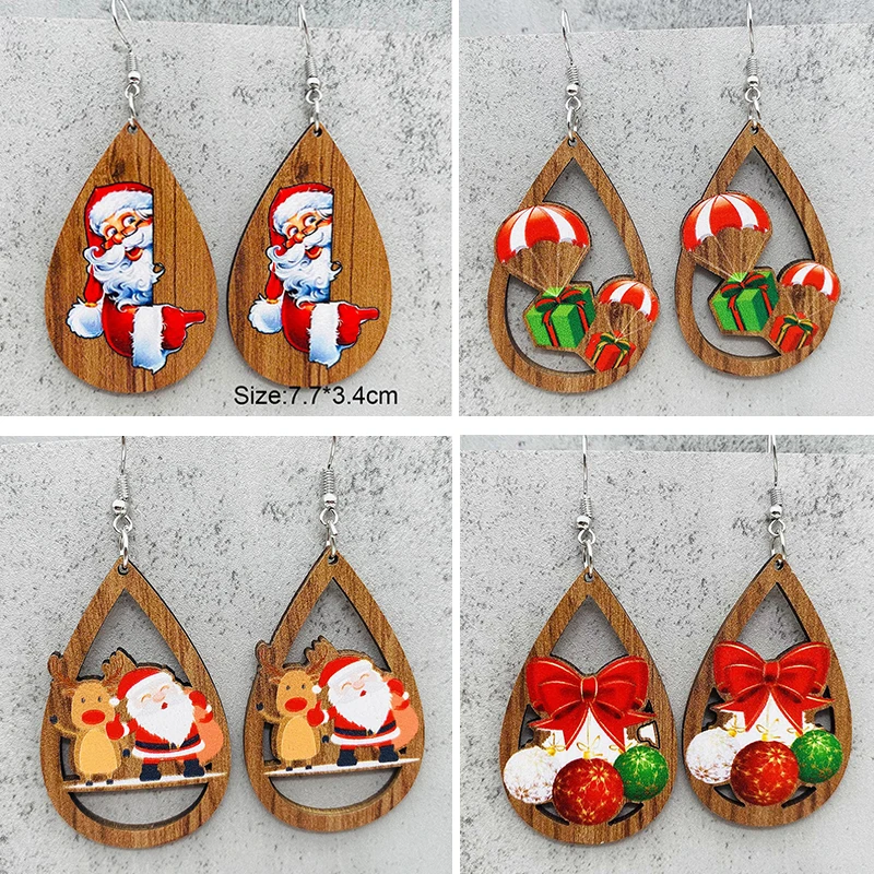 Hot Santa Claus Bell Orecchini Red Car Water Drops Orecchini In Legno Creative Santa Claus Probe Christmas Waterdrop Jewelry Ornaments