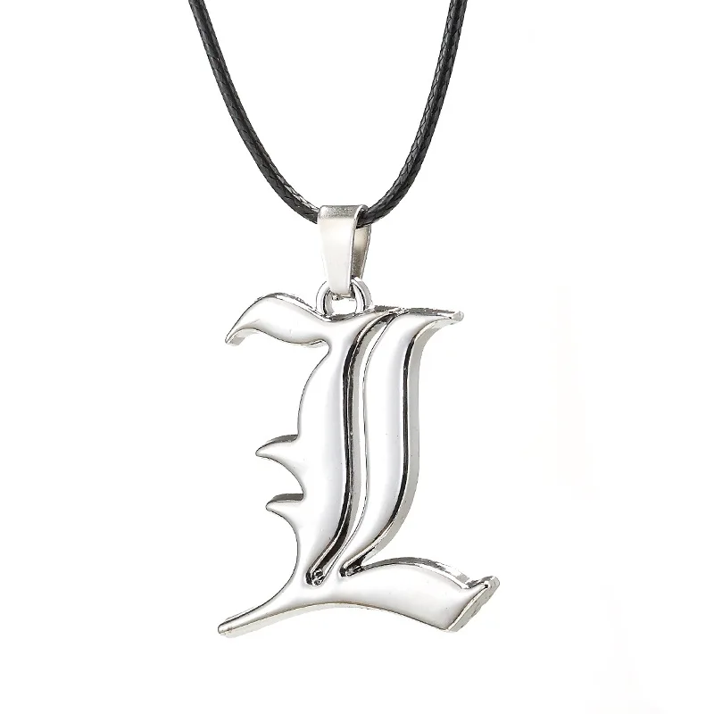 

Anime Death Note L Lawliet Necklace Stainless Steel Old English Letter Pendant Black rope Necklaces Cosplay Jewelry Gift