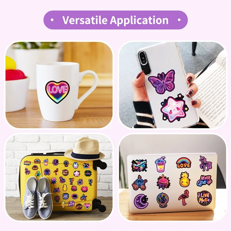 10/30/50PCS Kawaii 네온 램프 스티커 PVC 스티커 미적 DIY 장식 Scrapbooking 어린이를위한 손 회계 용품