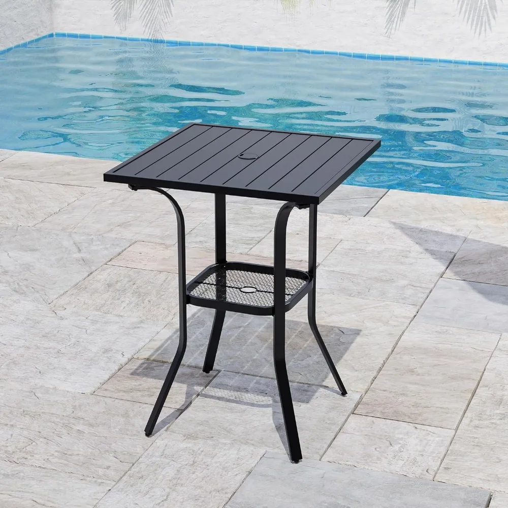 Outdoor Bar Table outdoor bar table with Umbrella Hole Patio Furniture Square Metal Bar Height Cafe Bistro