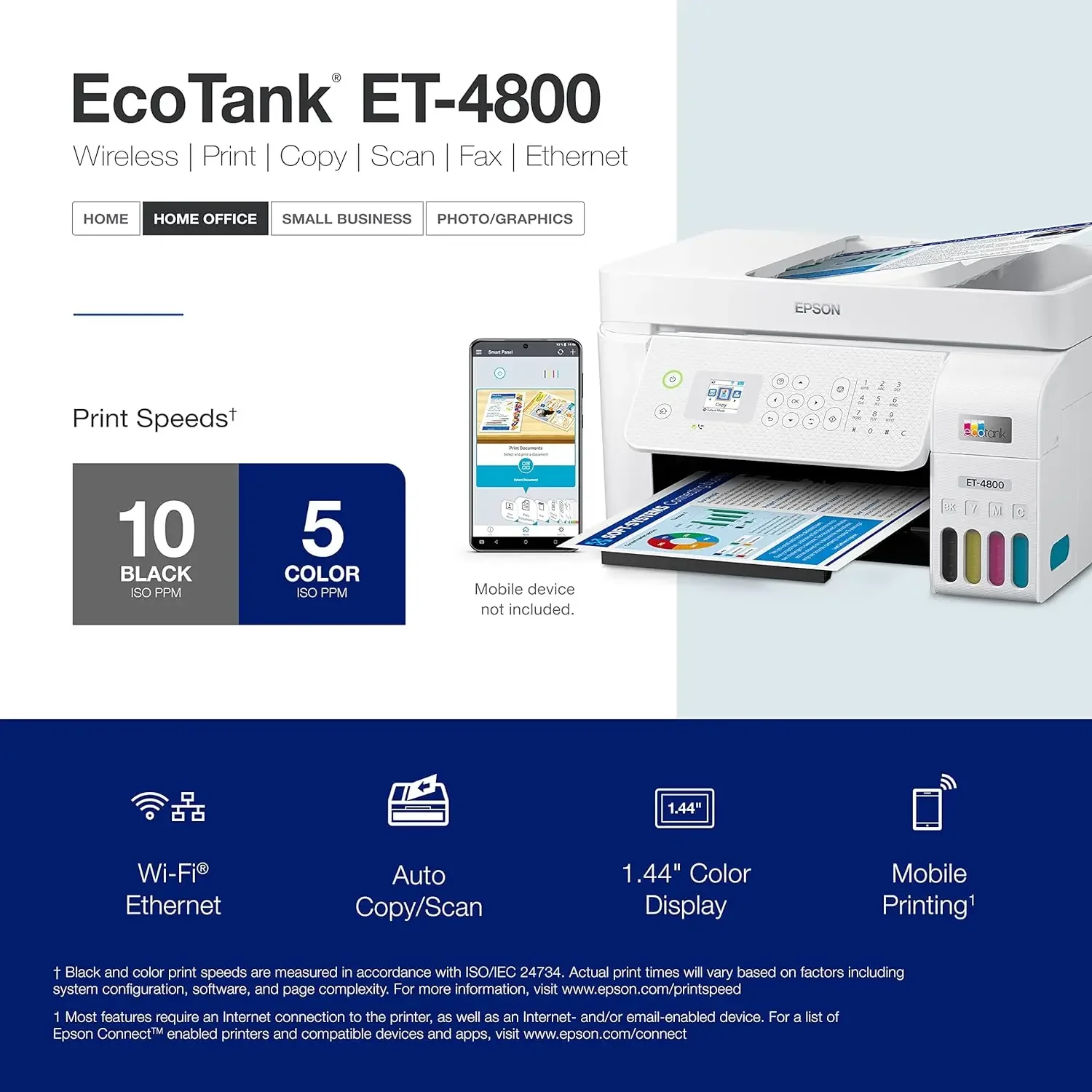EcoTank ET-4800 Wireless All-in-One Cartridge-Free Supertank Printer with Scanner, Copier, Fax, ADF and Ethernet, White 4