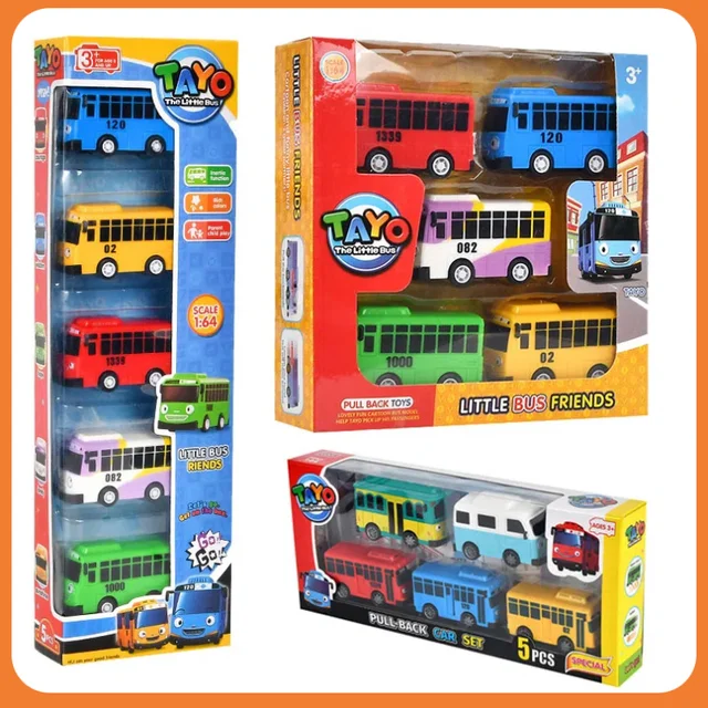 Cartoon puzzle Korean Tayo Mini Bus Little Bus Friends Openable Doors, Slide & Pull Back Toy Bus for Kids 1