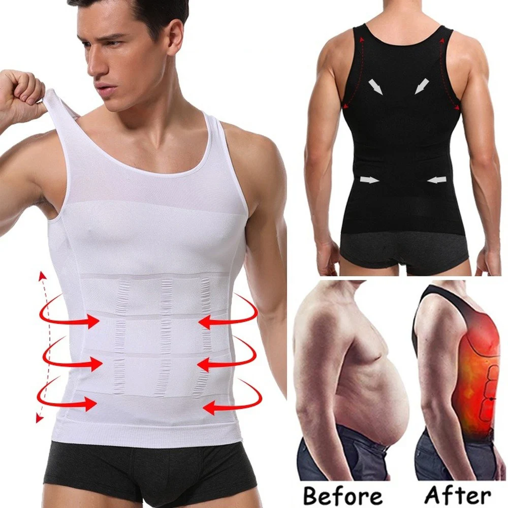 Mens Slimming Chest Abdominal Shirt Body Shaper Belly Control Belt