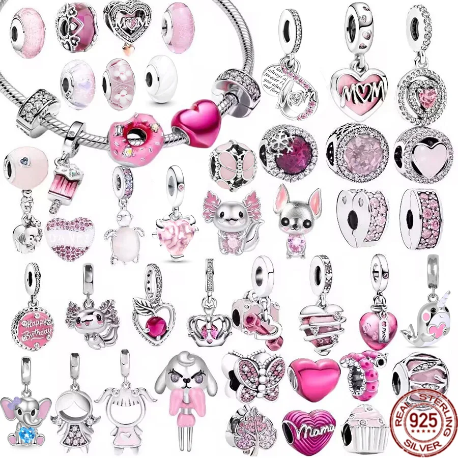 

NEW Authentic 925 Sterling Silver Pink Original Charm Love Potion Murano Glass Heart Dangle Beads Fit Pandora Bracelet Jewelry