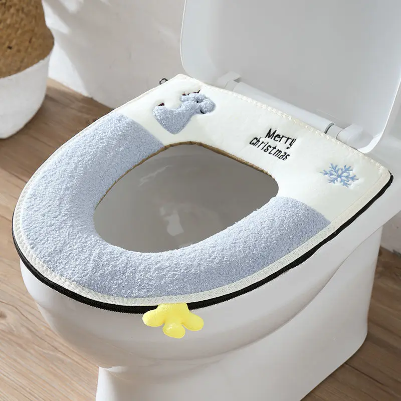 【Happier】 Cute Cartoon Bathroom Toilet Seat Cover Universal Thickened Plush Toilet Cushion Overcoat Zip Toilet Case Mat Household Supplies. 