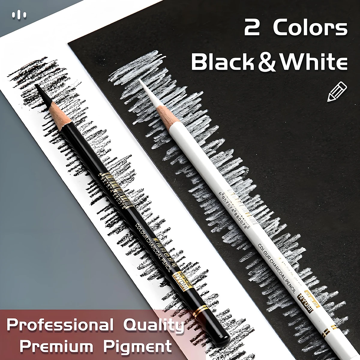 NYONI Professional Black White Brown Deep Brown Charcoal Pencils Drawing Set Sketch Soft Carbon Pens For Highlight 8pcs