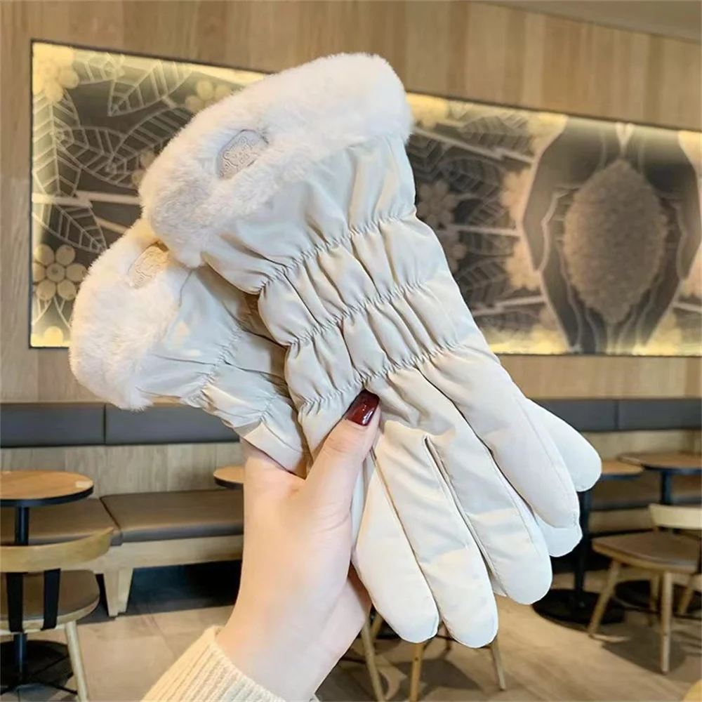 Winter Gloves Sport Gloves Ski Women Winter Fleece Thickened Warm Plush Cotton Waterproof Touch-Screen For Outdoor Riding Mountaineering