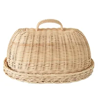 Retro Imitation Rattan Meal Cover Square Dining Table Cover Food Cover Fly-Proof Cover Hotel Snack Plate with Lid Breakfast Cover Fruit Basket Round Snack Basket Rattan with Lid Storage Basket Jewelry Cosmetics Toy Storage Box Imitation Rattan Woven 2