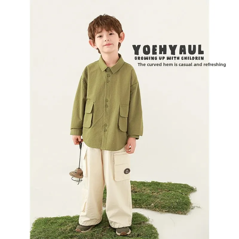 Wulibuy New Long Sleeve Collared Retro Forest System Boys Shirt Spring Trendy Simple Children Top from Mainland China