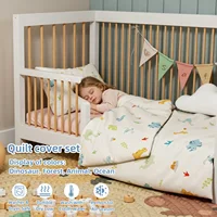 Ensemble de housse de couette pour tout-petits, 2 pièces, imprimé dinosaure de dessin animé, fermeture éclair, ensemble de literie pour lit bébé, motif animal mignon, chambre à coucher pour bébés garçons et filles 6