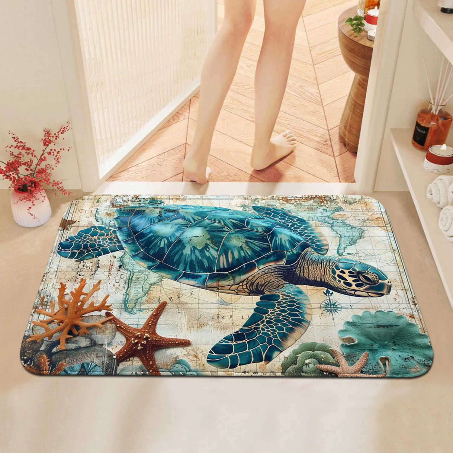 Dream ocean blue turtle seabed mat absorbent, non-slip, quick-drying carpet home, bathroom, kitchen door mat Dream ocean blue turtle seabed mat absorbent, non-slip, quick-drying carpet home, bathroom, kitchen door mat