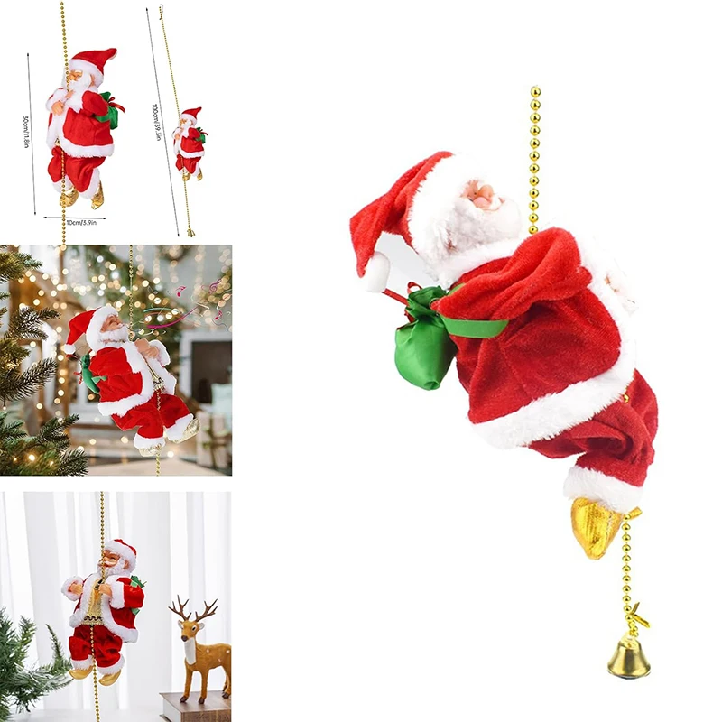Santa Claus Climbing Beads Musical Toy Gift Christmas Electric Toy Climbing Santa Claus Plush Doll for Christmas Tree Xmas