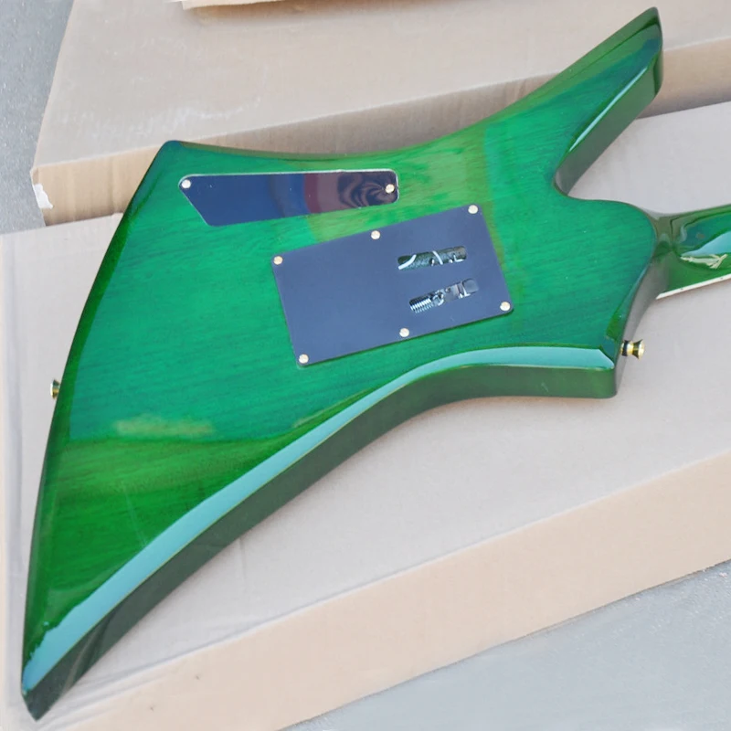 Shaped Dovetail Double Shake Electric Guitar Tiger Print Veneer Green OTGT-2061