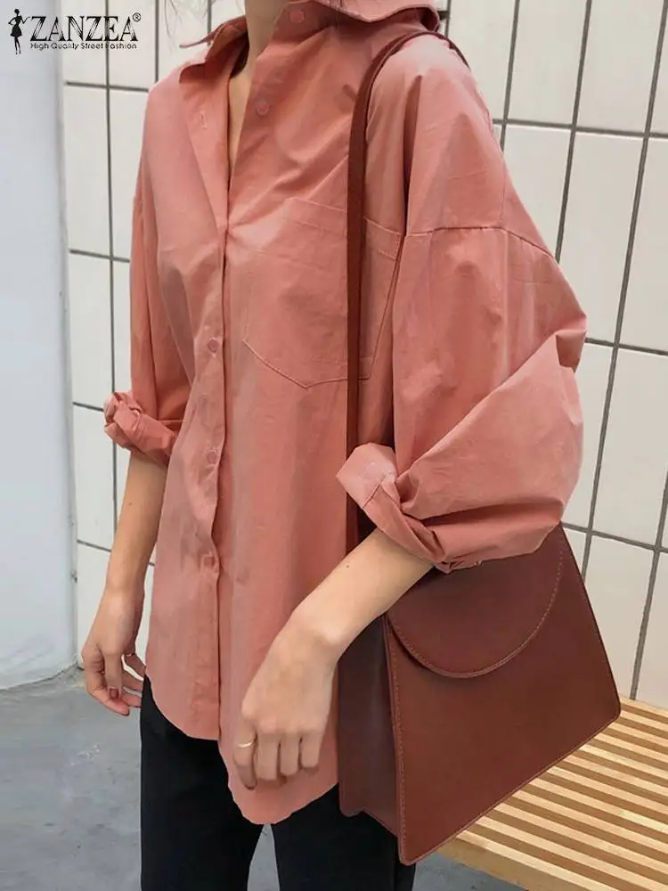 

Рубашка ZANZEA женская оверсайз с Боковым Разрезом, модная повседневная сорочка в Корейском стиле с длинным рукавом, шикарный белый топ, осень 2023