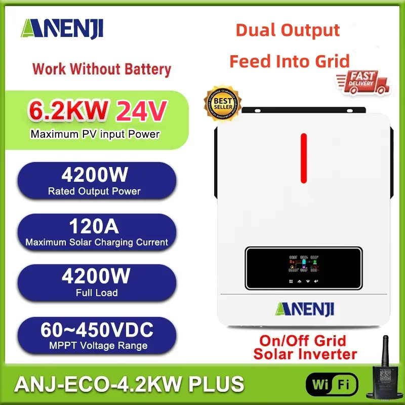 

4200 Вт 24 в солнечный гибридный инвертор с двойным выходом чистая Синусоидальная волна вкл/выкл сетевой инвертор с контроллером заряда MPPT А