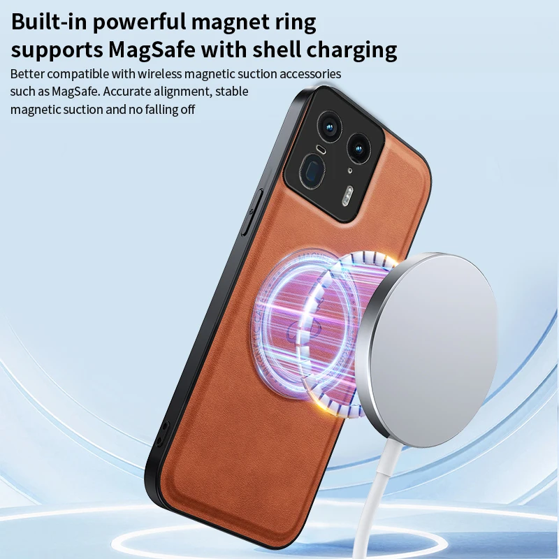 Leather Magnetic Stand Case with Wireless Charging & Shockproof Camera Protection