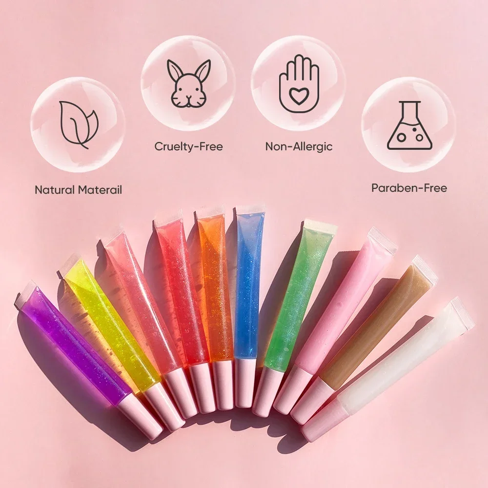 

15ml Private Label Lip Oil Custom Bulk 8-color Symphony Fruit Lipgloss Transparent Slim Tube Lips Balm Makeup Hose Packaging