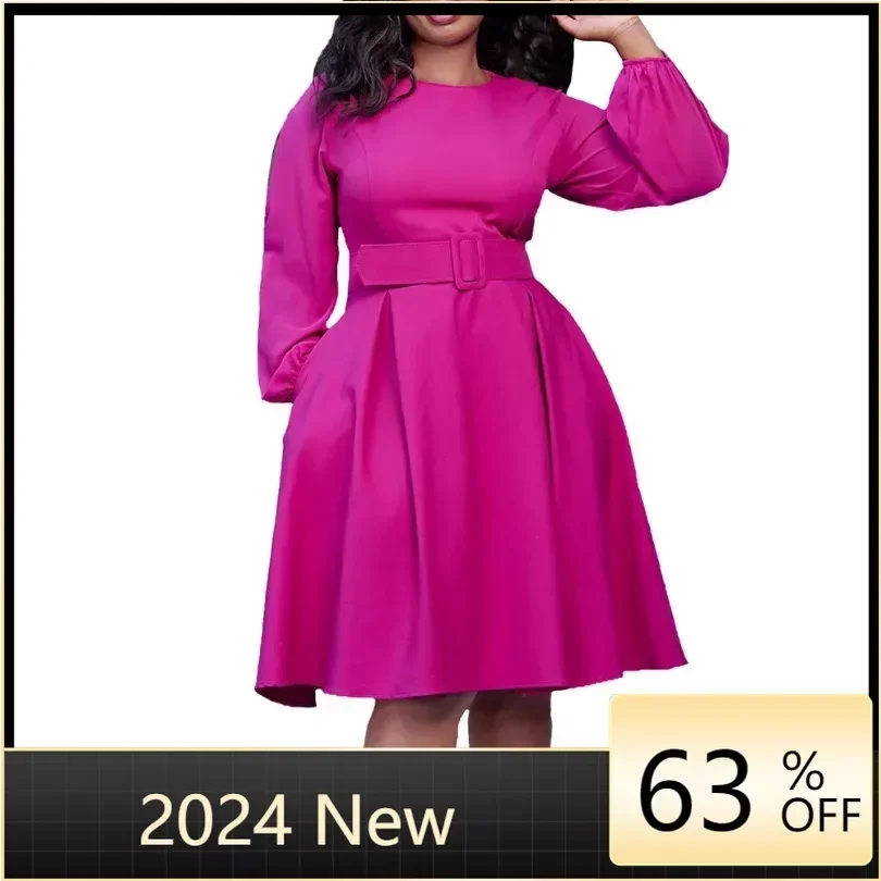 

Africa Clothing Elegant 2024 Summer Africa Long Sleeve O-neck Polyester Yellow White Blue Party Office Lady Dress Ankara Dresses