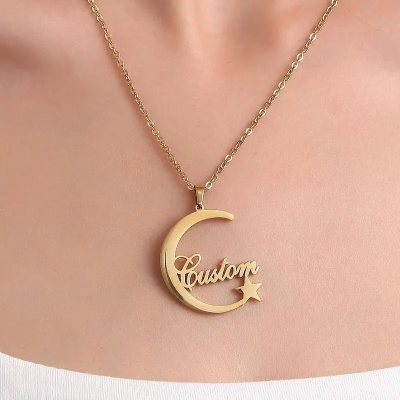 Custom Moon Name Necklace Unique Star Text Jewelry Gift For Children Personalized Fashion Name Pendant 46pcs box english text series retro style suitable for decorative stickers diy diary notebook scrapbook children s stationery