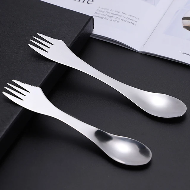 The civilized, miniature, combination fork and spoon (spork) -- the