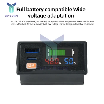 Indicatore Digitale di Tensione della Batteria con Ricarica Rapida USB Type C da 30W a Doppia Porta per Batterie al Litio Ferro Fosfato e Acido
