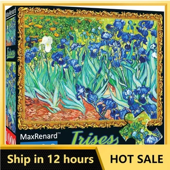 MaxRenard 직소 퍼즐 1000 조각, 성인 게임 유화 컬렉션, 반 고흐 아이리스 홈 벽 장식, 가족용
