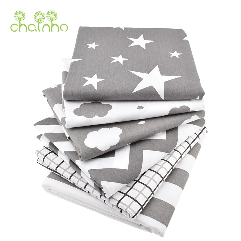 Chainho,Printed Twill Weave Cotton Fabric,DIY Sewing Quilting Material,Patchwork Cloth,9 Designs Gray Clouds Star,2 Sizes,15C114