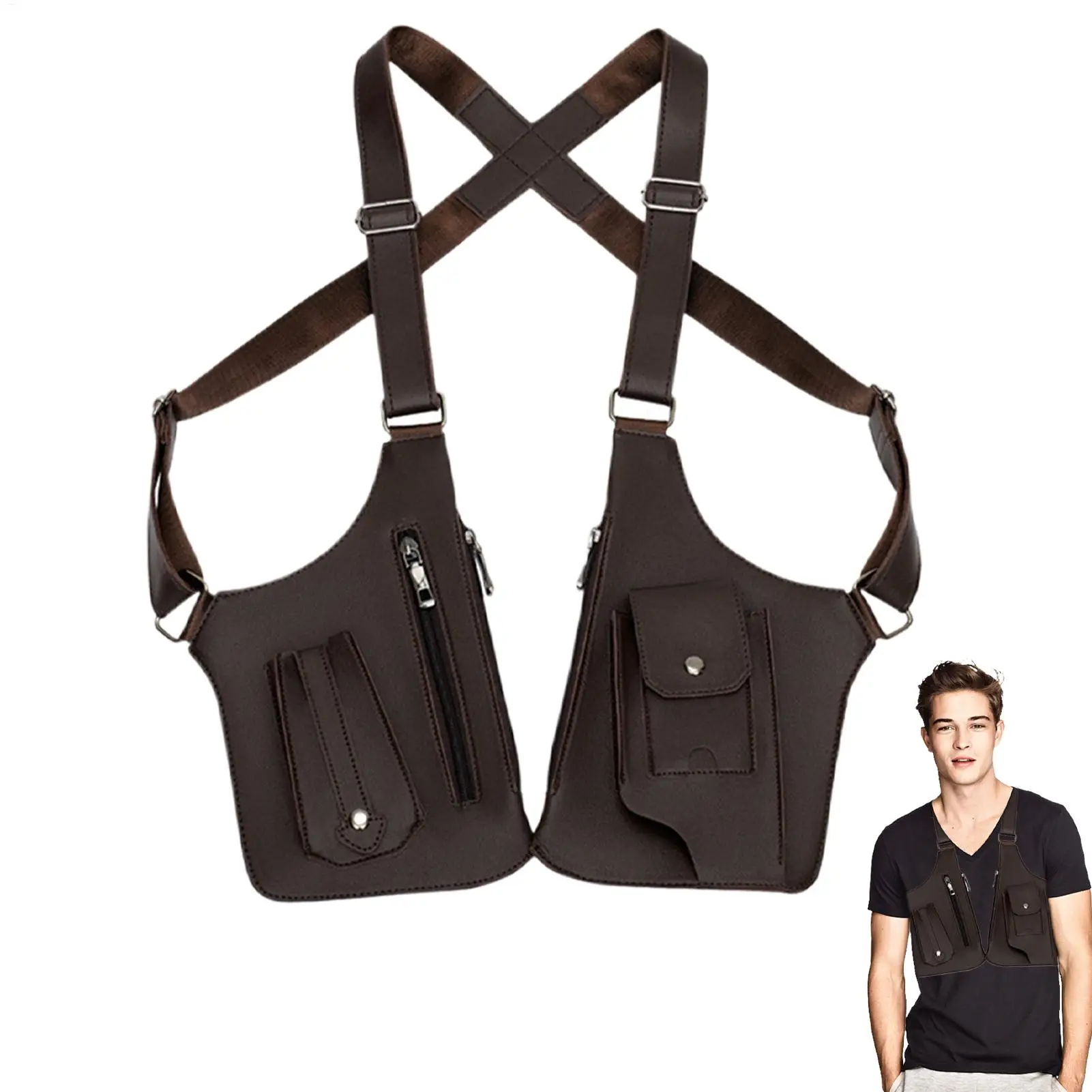 New Double Shoulder Strap Multi-Pocket Outdoor Anti-Theft Fishing Bag Waterproof PU Multi-Purpose Men's Crossbody Bags