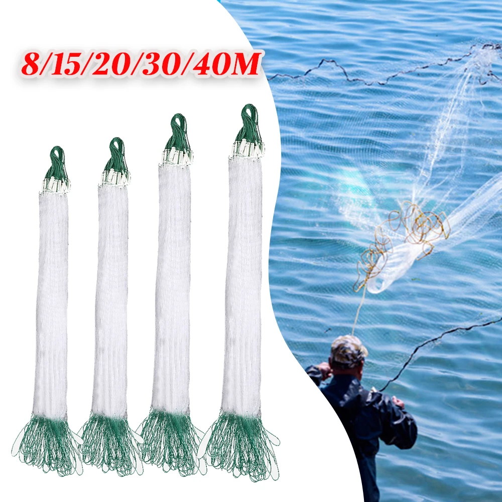 8/15/20/30/40m Fishing Net Hand Cast Fish Mesh Trap Outdoor Single Fishing  Net Monofilament Gill Net Netting Fishing Tackle