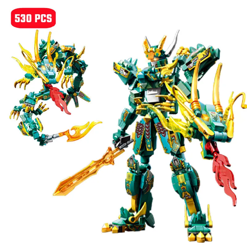 SEMBO 530pcs Creative Green Dragon Transforming Robot Building Blocks MOC Animal Assembly Model Bricks Toys for Boys Kids Gifts