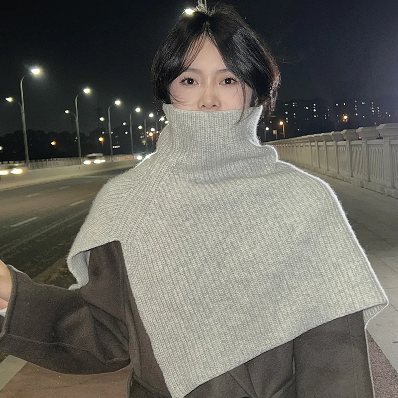 ZYCZCXX Merino wool women's knitted turtleneck shawl scarf Korean style winter warm fashion irregular pullover shawl women