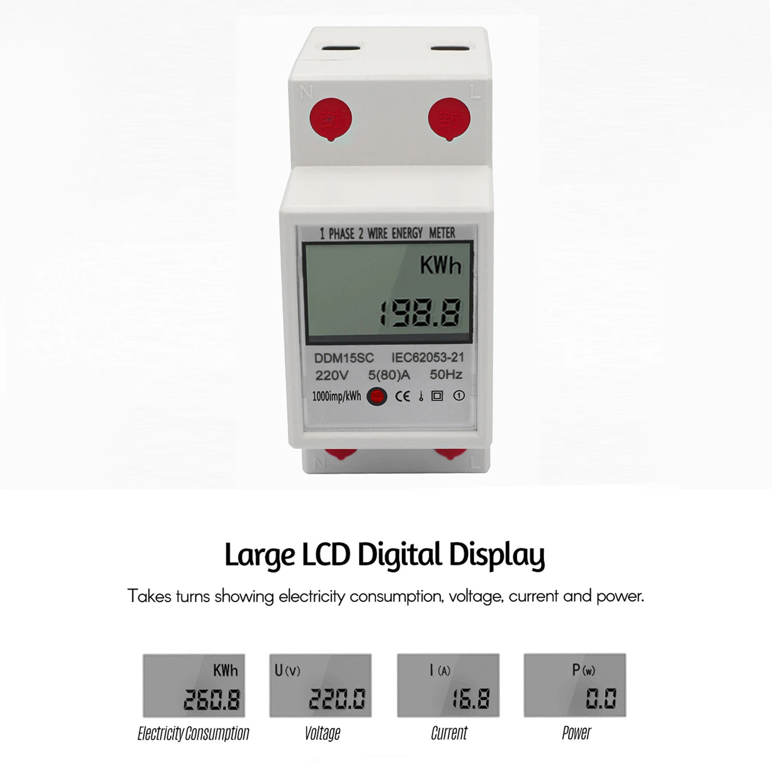 Watt KWh Meter Single Phase Energy Meter KWh Meter Din-Rail Electric Meter for Measure for Displays Watt KWh Meter Single Phase Energy Meter KWh Meter Din-Rail Electric Meter for Measure for Displays