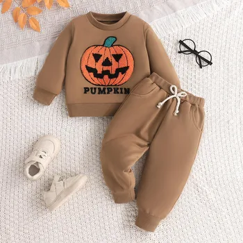 Toddler Newborn Infant Baby Boys Halloween Clothes Sets Embroidery Pumpkin Sweatshirt Pants Casual Outfits Tracksuit Clothing 1