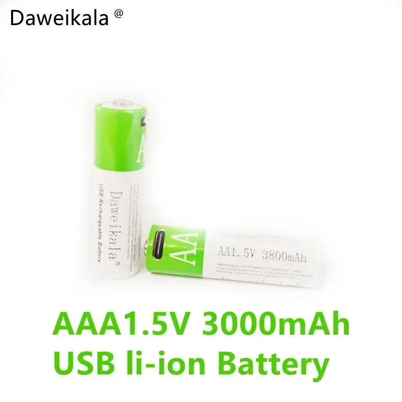 USB AAA Rechargeable Batteries 1.5V 3000 mAh li-ion battery for remote control mouse Electric toy battery + Type-C Cable rechargeable battery