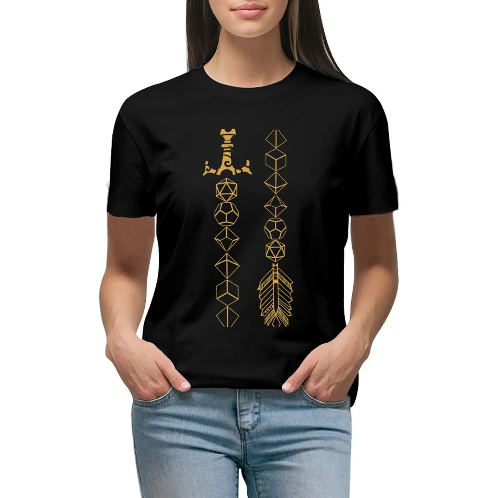 

Polyhedral Dice Set Sword and Arrow Tabletop RPG Gaming T-Shirt oversized vintage plus sizes blacks Woman clothing
