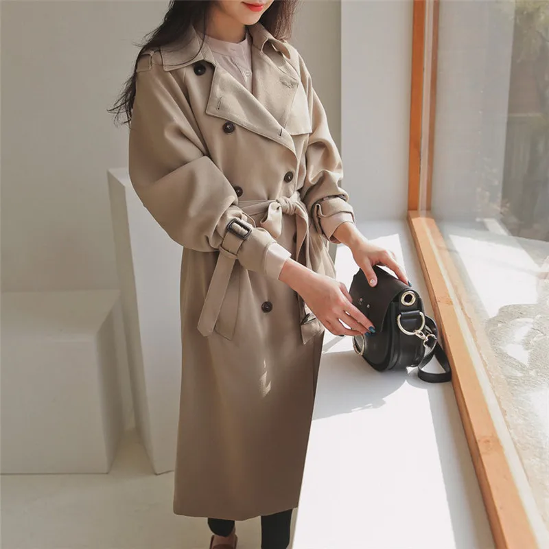 long puffer Ailegogo New Autumn Winter Women Double Breasted Long Trench Coat with Belt Casual Female Khaki Fashion Windbreaker Outwear woolrich parka