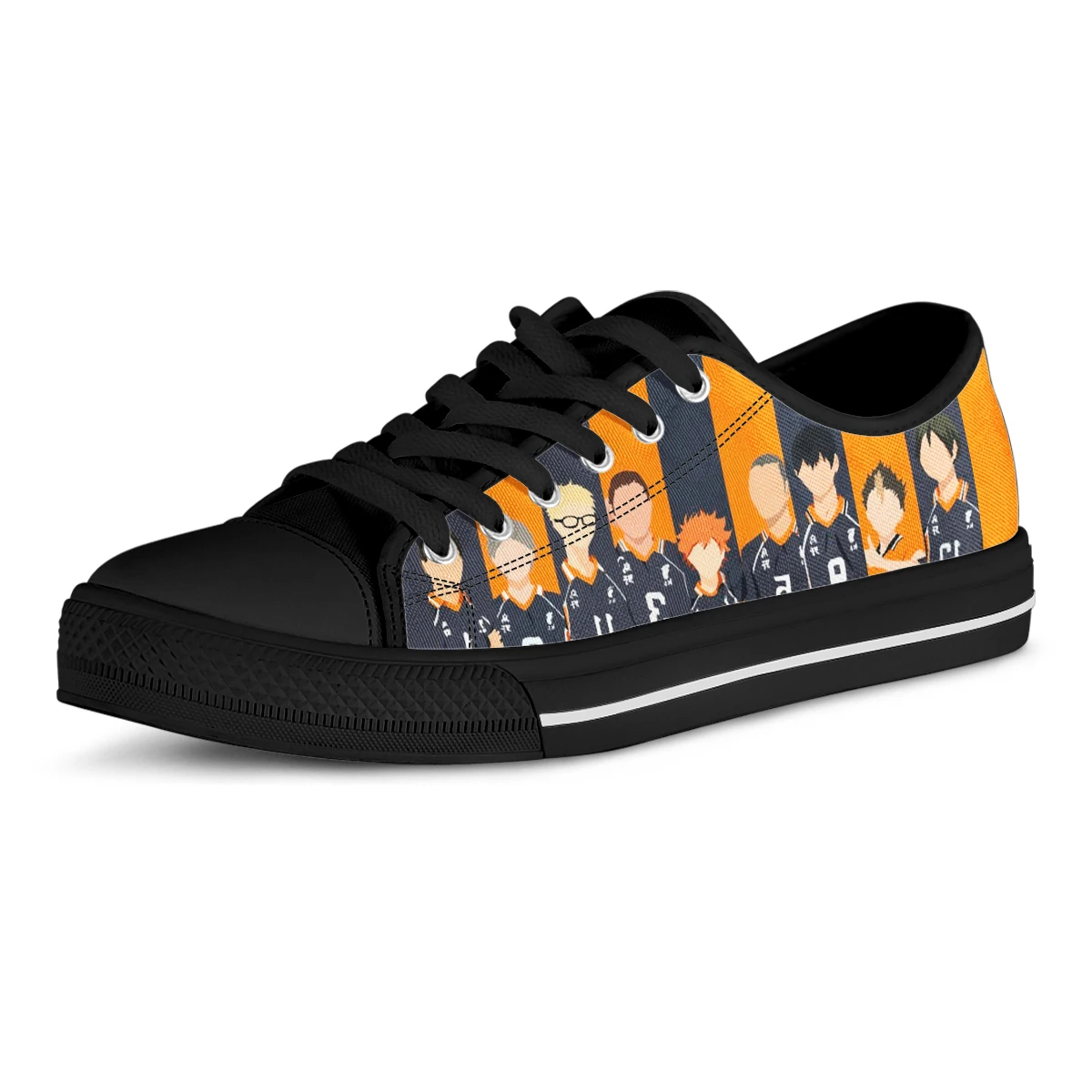 Haikyuu Japanese Anime Wonmen Black Canvas Vulcanized Shoes Casual Sneakers Lace Up Low Style Sneakers Baskets Femme