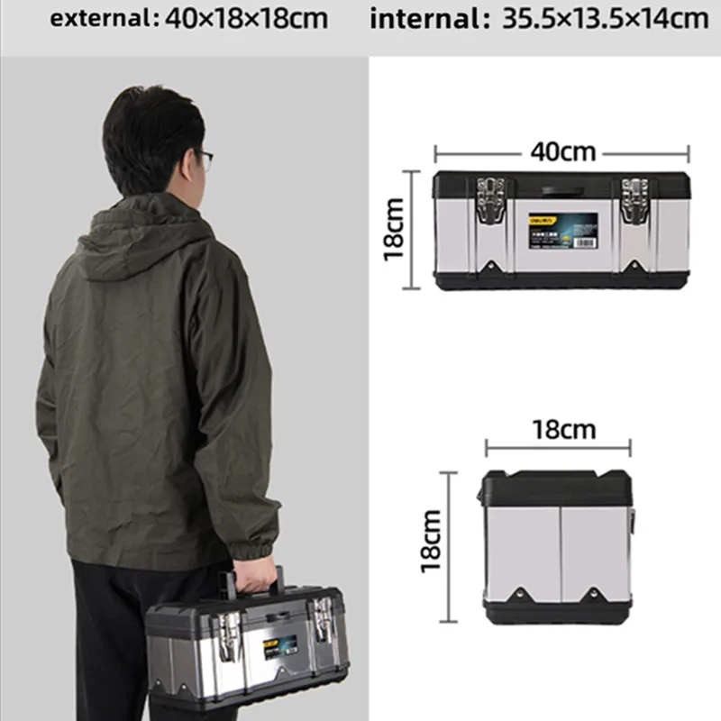Deli 1 Pcs 17'' Stainless Steel Tool Case with Handle  Lock Design Multifunction Tools Storage Box Workers Portable Organizers 6