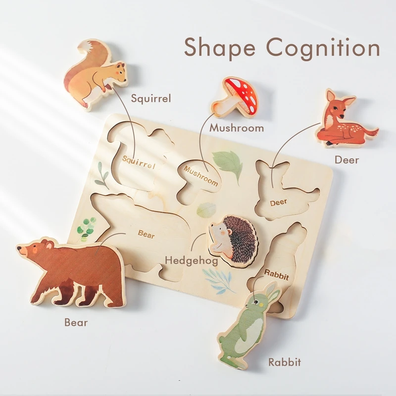 Children Montessori Toys Wooden 3D Puzzles Toys Animals Astronauts Colorful Puzzles Matching Toys For Baby Training Cognitive 2
