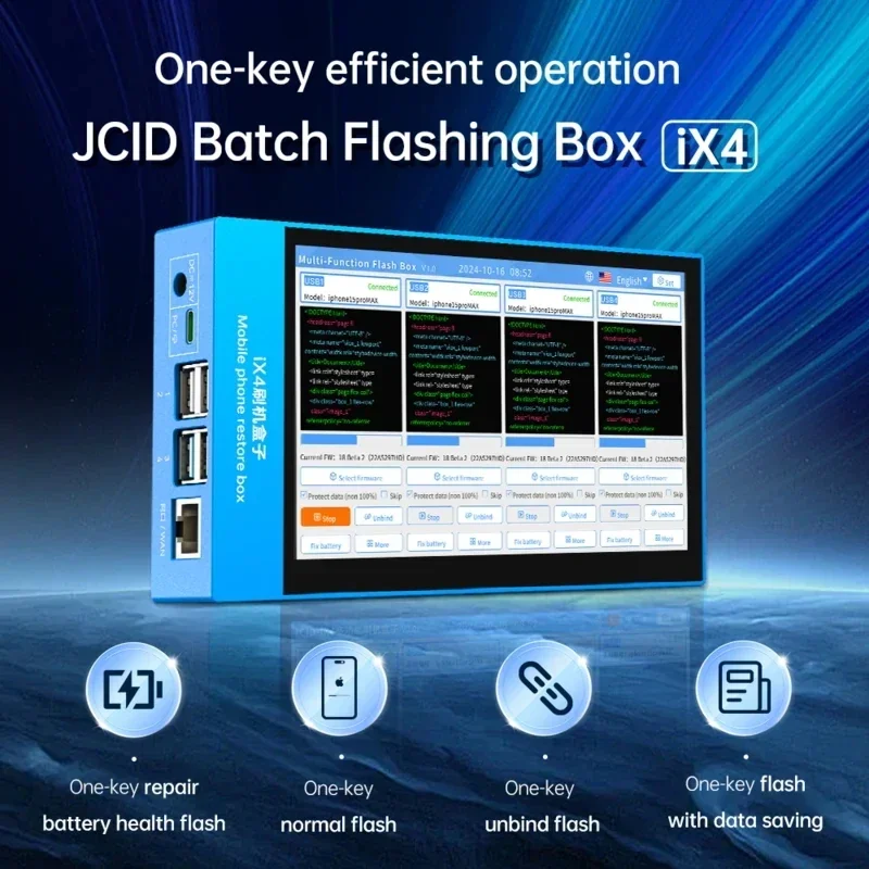 JCID IX4 배치 깜박임 상자 다시 플래시할 필요 없음 와이어 수리 배터리 상태 쉽게 휴대폰 복원 상자 꺼내기