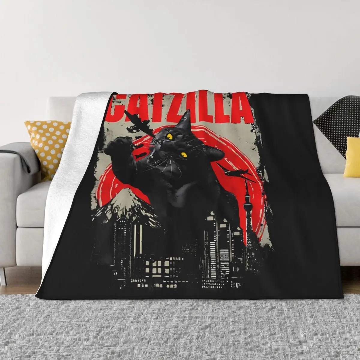

Blankets Catzilla Funny Cat Lover Kitten Coral Fleece Plush Decoration Bedroom Bedding Couch Bedspread