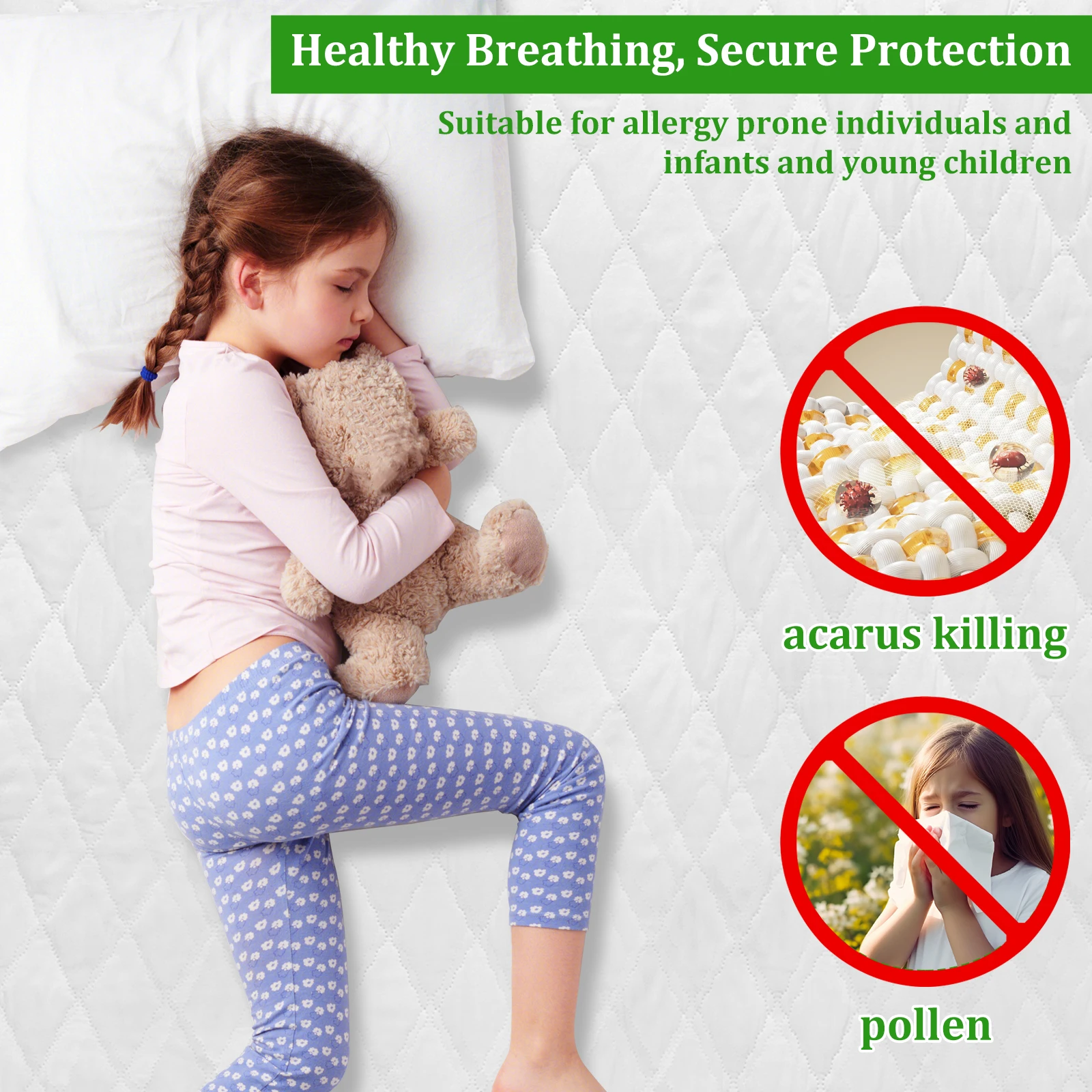 Waterproof Mattress Cover 150x200CM Queen Size Mattress Protector Cover with Elastic Bandage Breathable Washable Mattress Topper